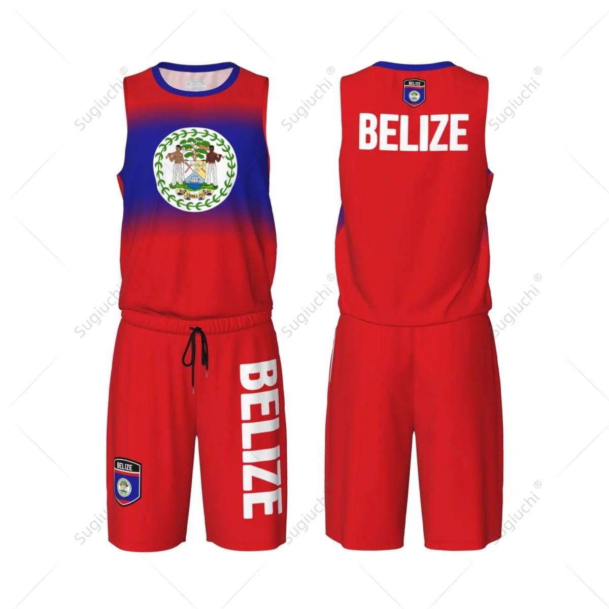 Conjunto de camisa de basquete com bandeira belize masculina, camisa e calças de malha, sem mangas, exclusivo, nome personalizado, nunber, unissex