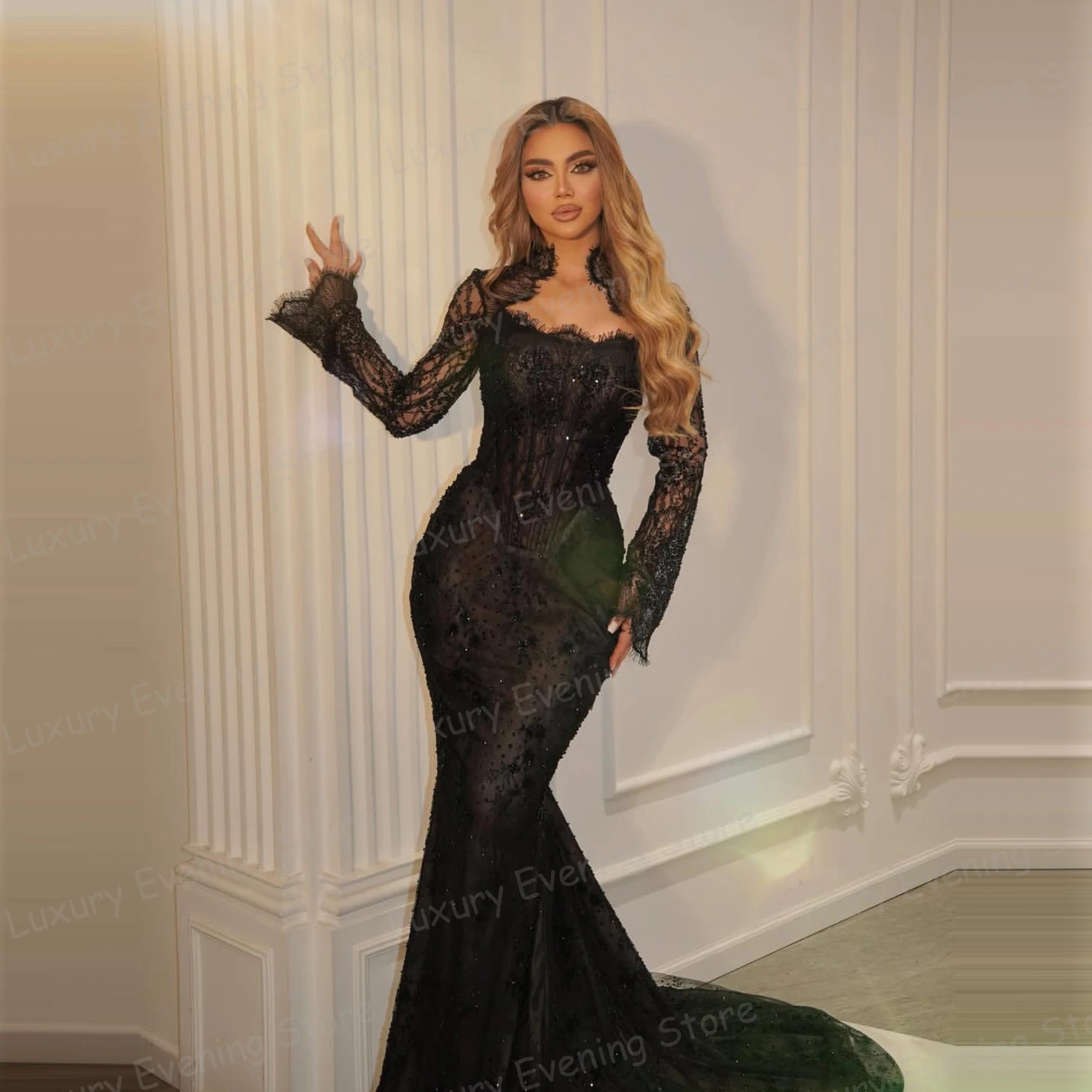 Mermaid Evening Dress with Appliques, Floor-Length Satin