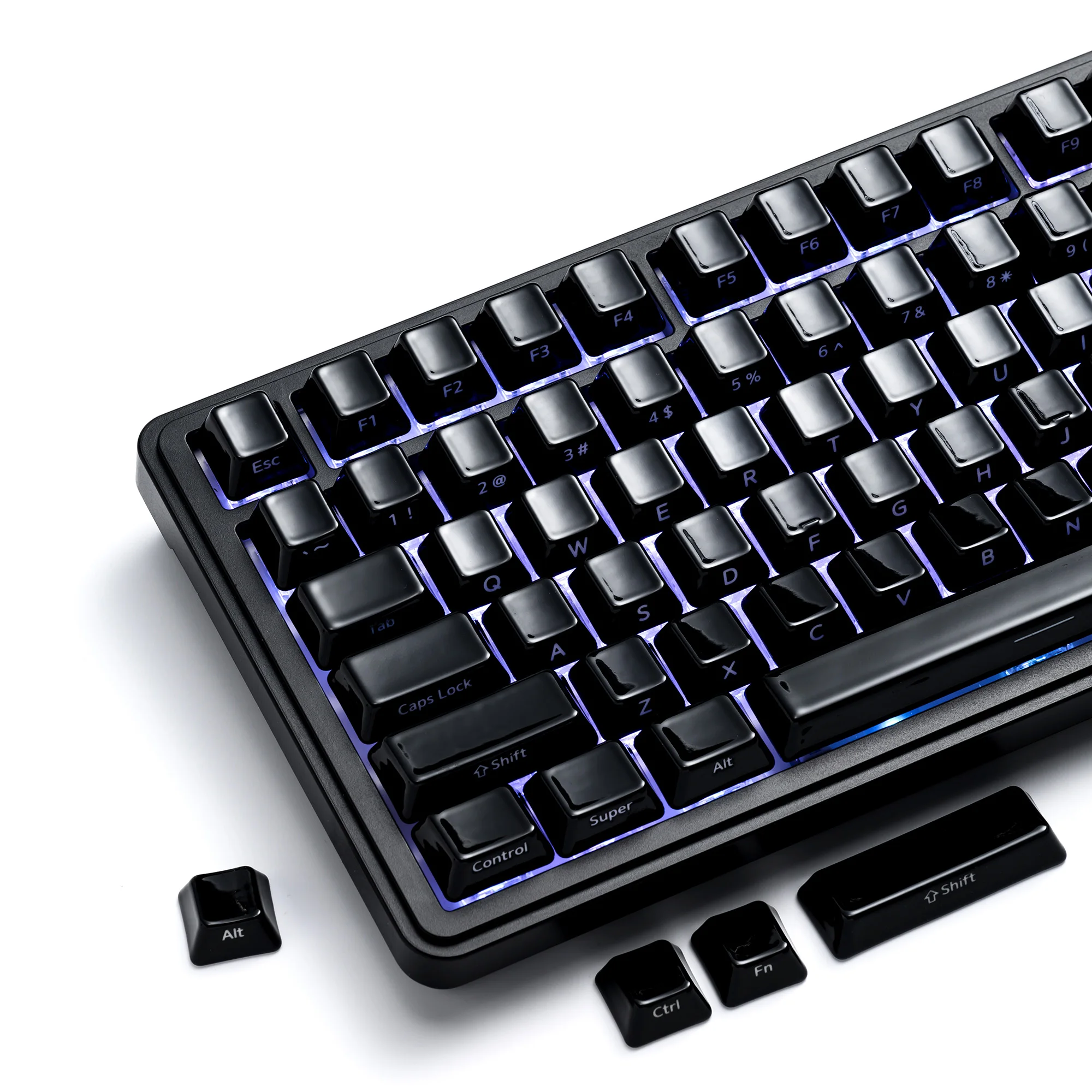 XVX Ceramic Keycaps Black Glossy Surface Cherry Side-Printed Shine Through Key Caps for Mechanical Keyboards 120 Keys