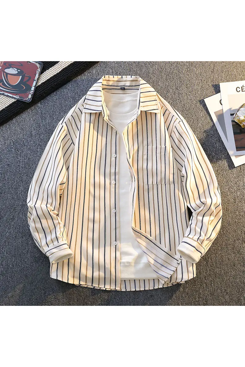 2025 spring/summer high-quality men's American workwear striped casual men's shirt pure cotton shirt