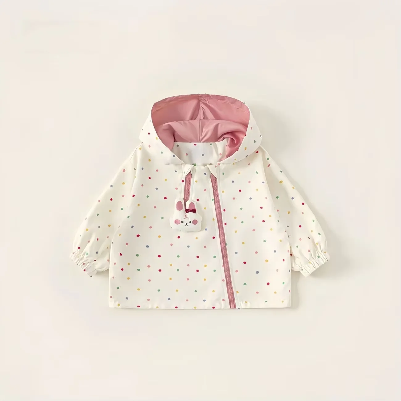 Fashion Girls Spring Autumn Jacket Kids Sweet Floral Polka Dot Bunny Hooded Trench Coat Children Clothing  80-140CM