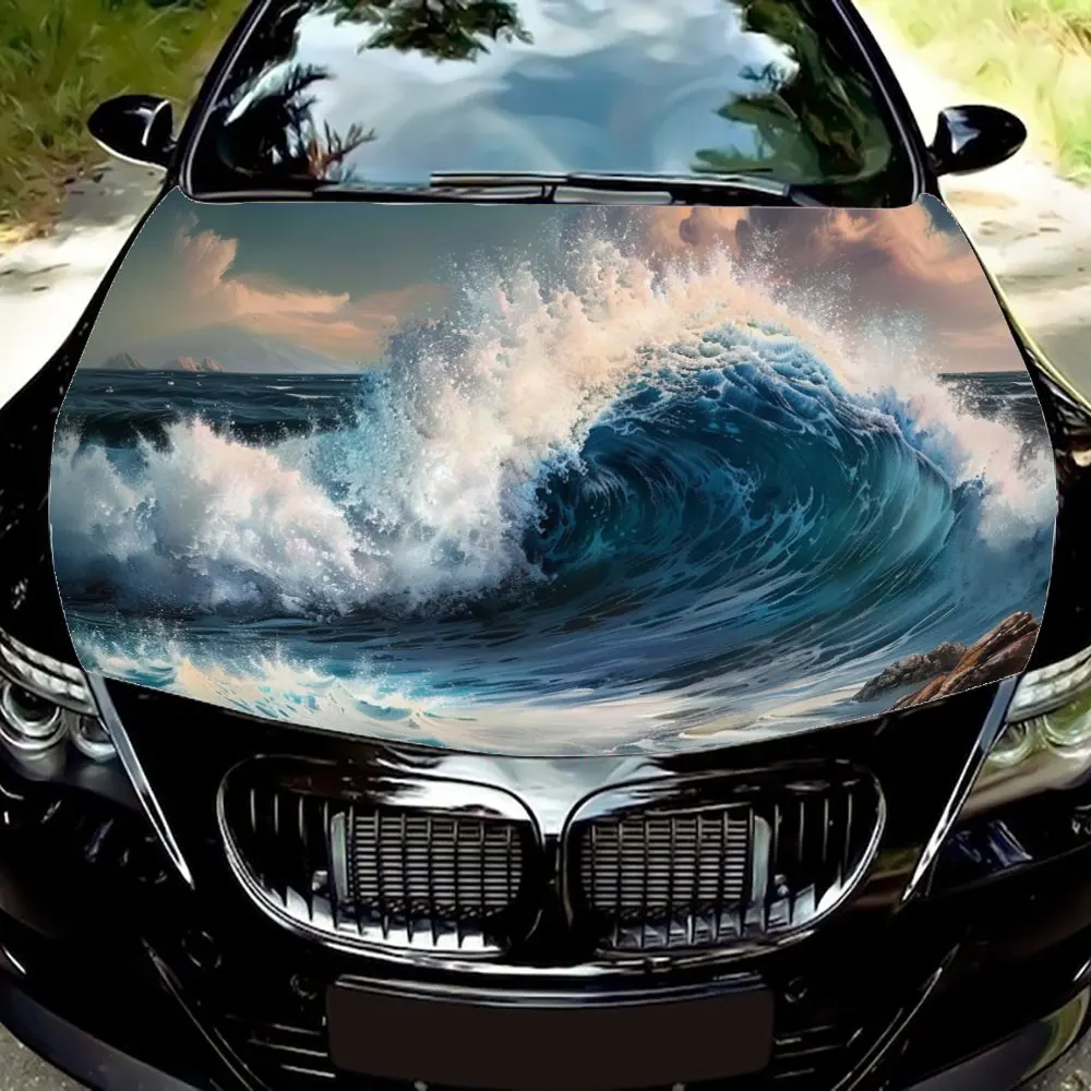 Ocean Wave Whirlwind Cloud Car Hood Wrap Color Vinyl Sticker Truck Graphic Bonnet DIY Auto Accessories Decoration Decal Gift