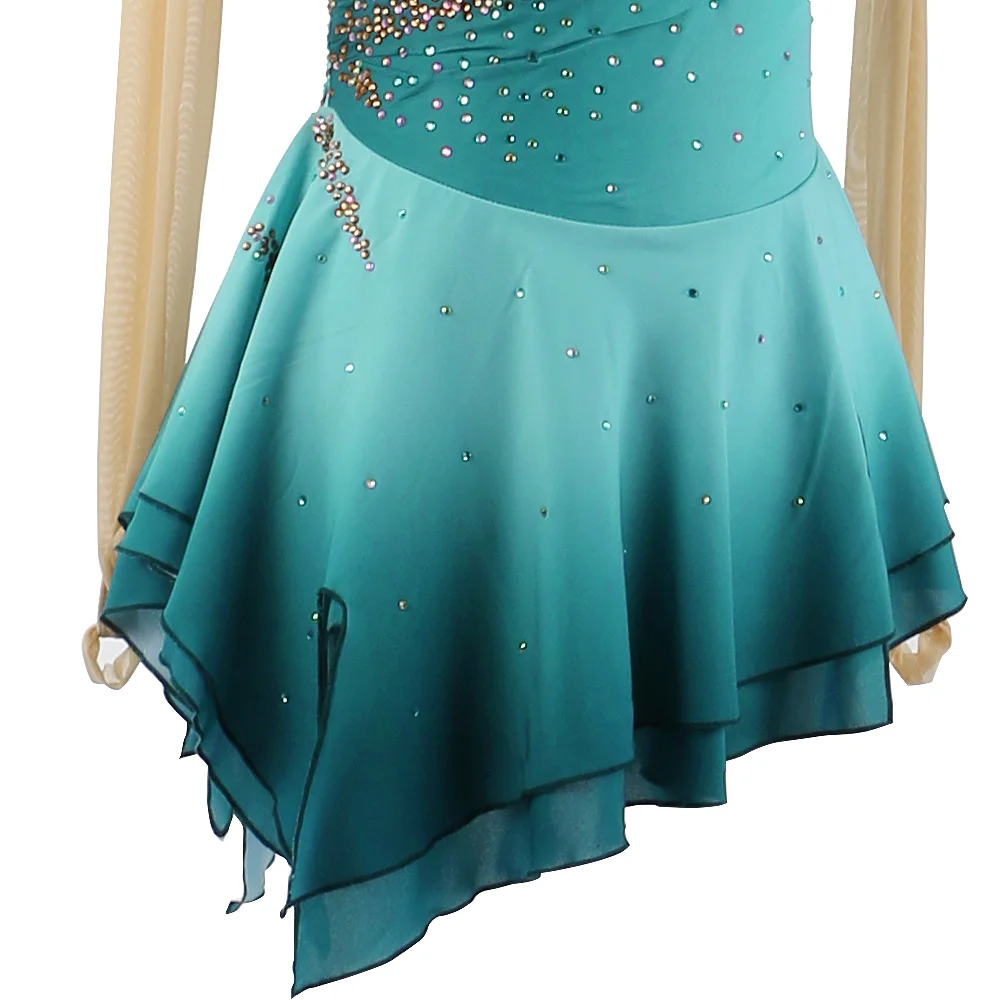Zagitova Eiskunstlaufkleid für Damen und Mädchen, Mintgrün, Eislaufrock, Cheongsam, Leistungswettbewerb, Kostüm im chinesischen Stil