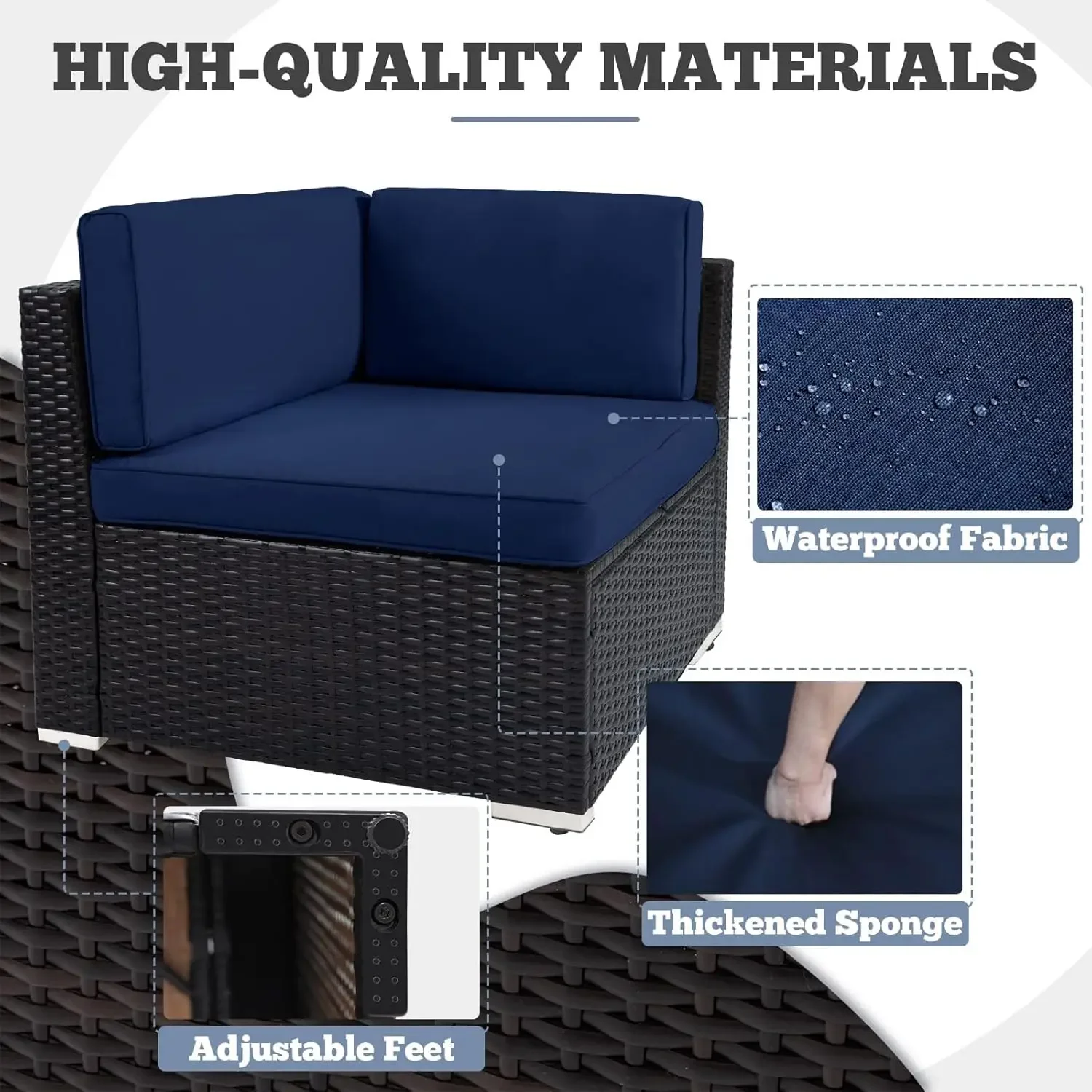 Outdoor Sofa Patio Furniture Set, All-WeatheRattan Wicker Patio Conversation Set with Cushion, Glass Table and Waterproof cover