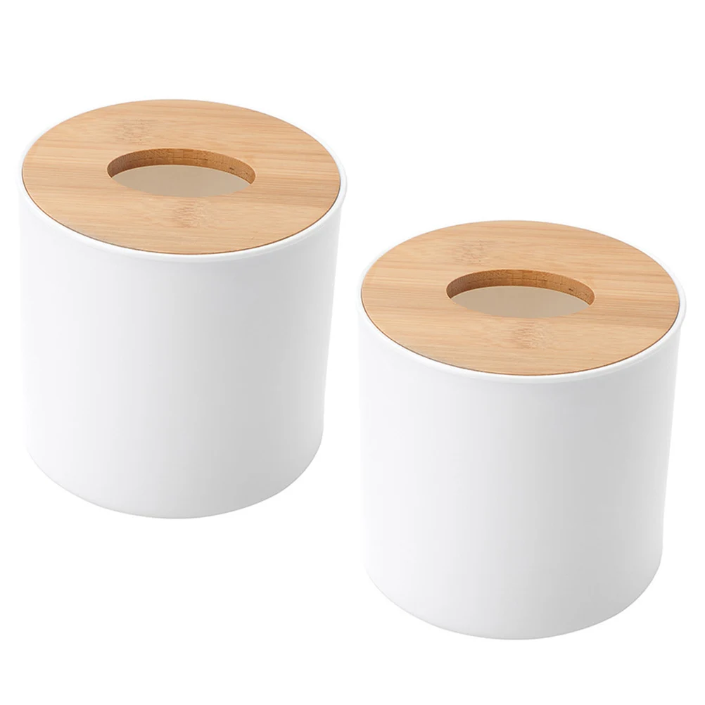 

2Pcs Round Tissue Holders Wooden Lid Lightweight Napkin Boxes Practical Roll Paper Storage for Kitchen Living Room