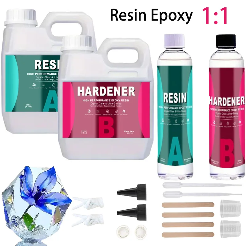 1 комплект, 1:1 AB смола, эпоксидный клей, прозрачная смола, эпоксидная смола, высокая твердость, кристаллическая форма для быстрого отверждения, для изготовления ювелирных изделий из смолы, аксессуар, клей