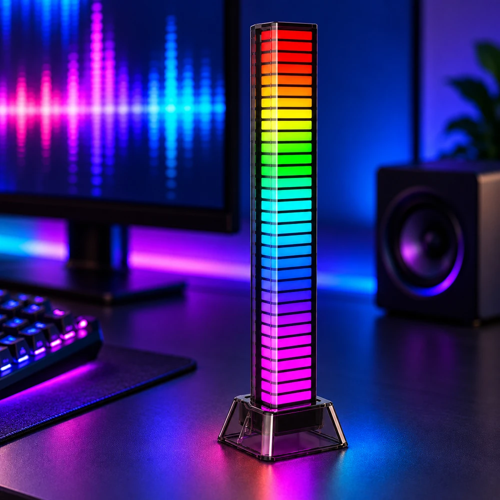 Music Sync LED Light Bar with 10 Colors Rechargeable Music Rhythm Lamp with APP Control Desktop Ambient Lighting for Gaming Room