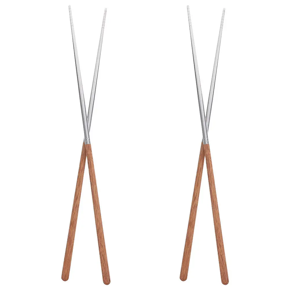 

2Pair Long Cooking Chopsticks Oil Frying Extended Stainless Steel Wood Handle Nonslip Heatresistant Chopsticks for Frying Hot