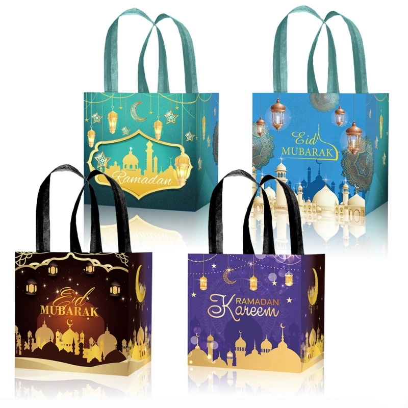 1pcs Eid Mubarak Gift Bag Ramadan Nonwoven Candy Cookie Snack Packaging Bag Box Muslim Islamic Festival Party Supplies