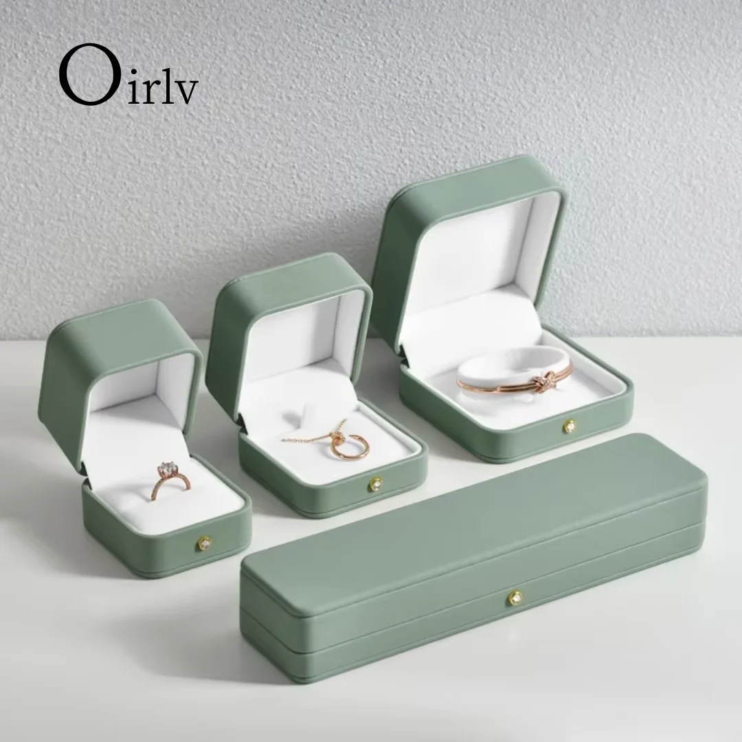 Oirlv PU Leather Green Jewelry Box Gift Boxes Wedding Ring Box Earring Necklace Bracelet Box Green Gift Jewelry Boxes Wholesale
