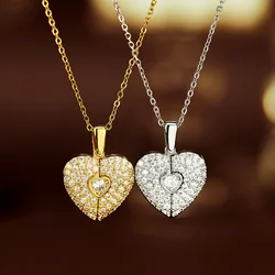 Custom Text And Photo Heart Locket Necklace with Cubic Zirconia Women Personalized Gifts