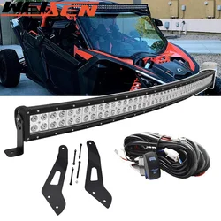 Can Am 2017- 2024 매버릭 X3 Max X RS DS MR 터보용 곡선 LED 라이트 바, 상단 지붕 마운트 브래킷, UTV 액세서리, 52 인치, 288W