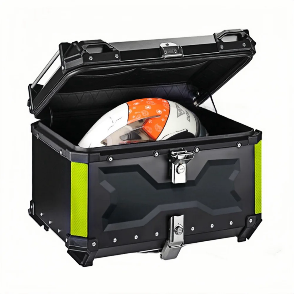 45L 55L 65L Aluminium Motorfiets Topkoffer Waterdichte Helmbak Snelkoppeling Motor Achterkoffer Achterbagage Opbergvak Rugsteun - afbeelding 2