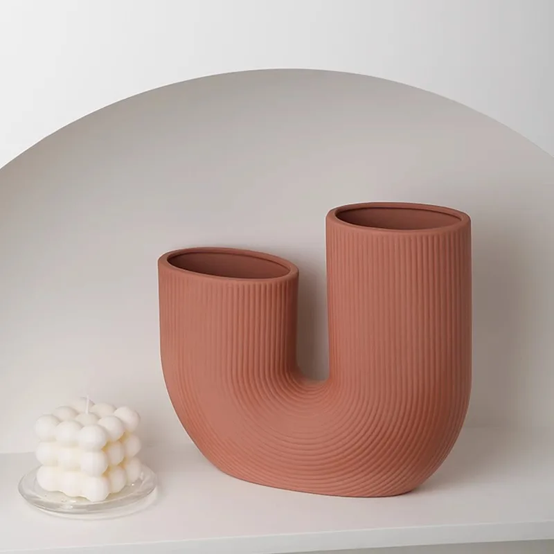 State life Nordic simple creative geometric U-shaped ceramic vase living room entrance coffee table flower arrangement ornament