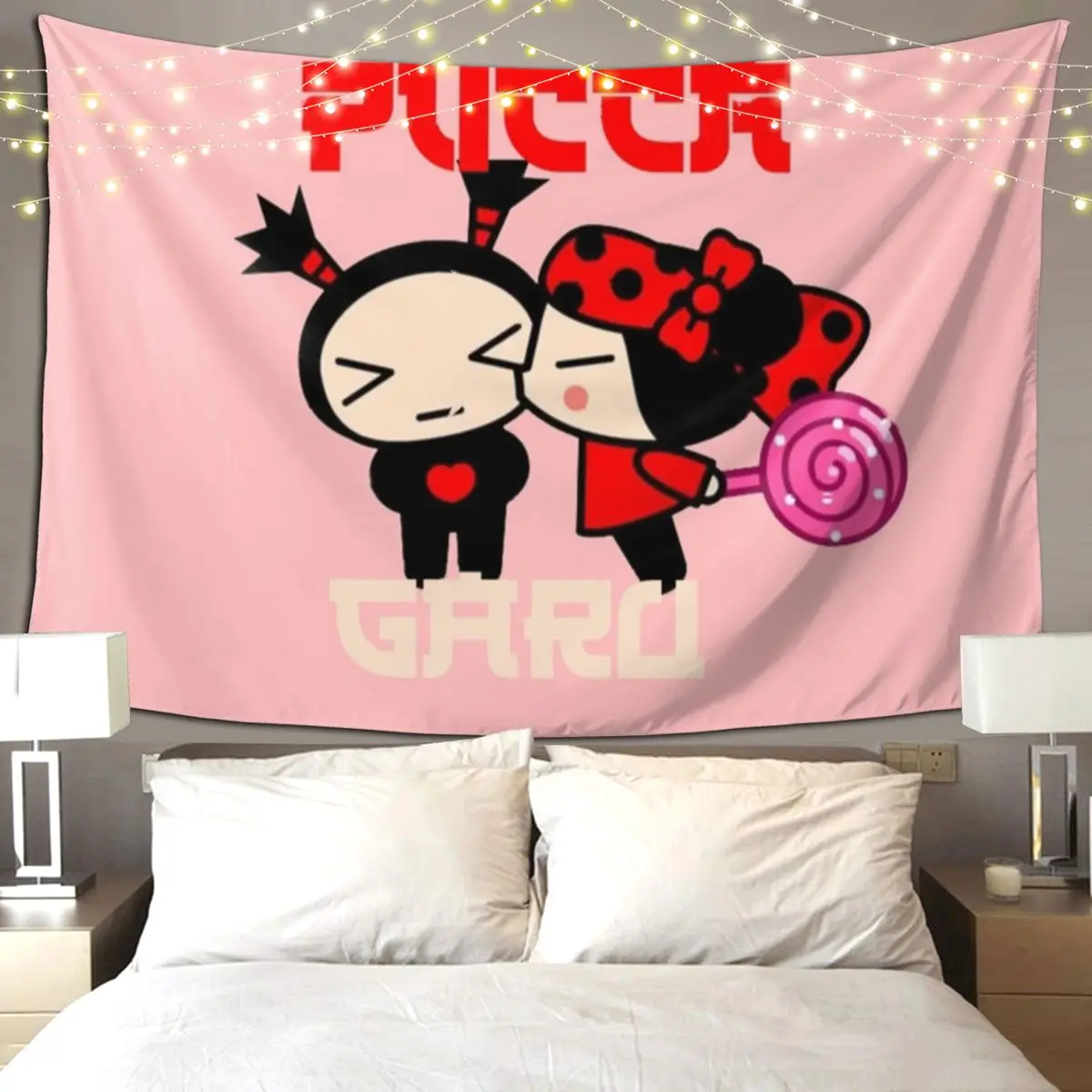 

Гобелен Pucca And Garu, художественный настенный гобелен, эстетическое украшение дома, гобелены для гостиной, спальни, комнаты в общежитии