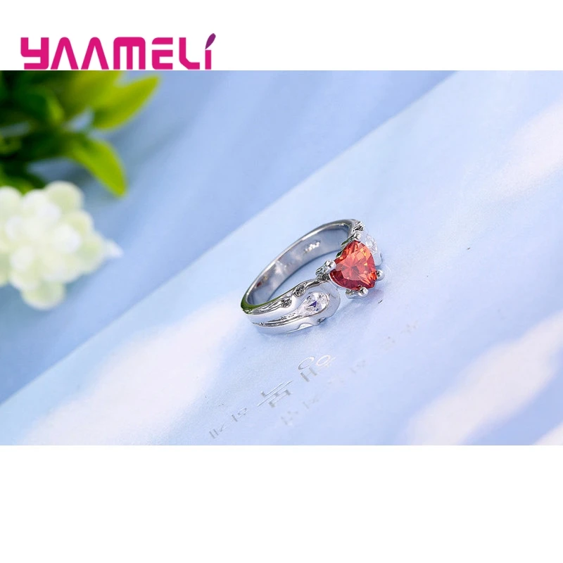 Trendy Design Heart Crystal Rings For Mother\'s Day Gift 925 Sterling Silver Wedding Engagement Ring Women Bands Jewelry
