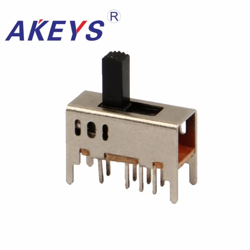 10PCS SS-23D03 2P3T Double pole three throw 3 position slide switch 8 solder lug pin verticle type with 4 fixed pin