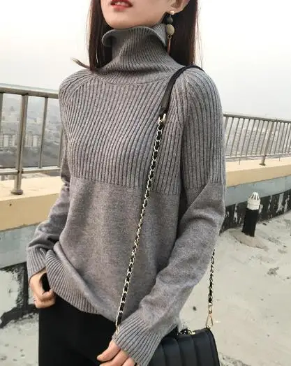 

Lazy Women's High Neck Plus Size Solid Color Sweater Loose Student Knit Sweater
