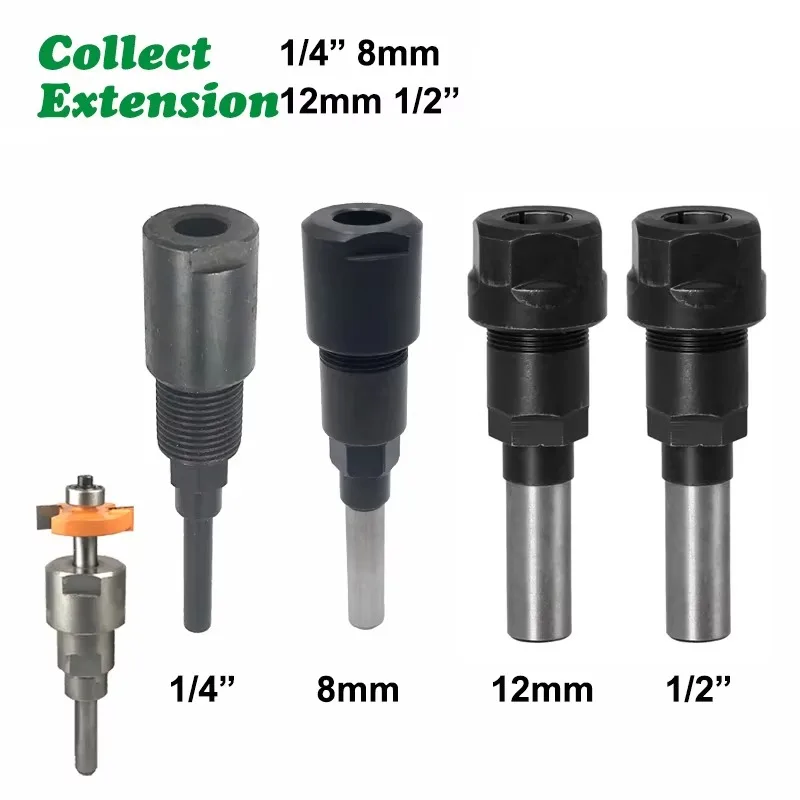 

1PC 1/2 1/4"12.7MM 12MM 6.35MM 8MM Shank Milling Cutter Wood Carving Router Bit Extension Rod Collet Engraving Machine Extension
