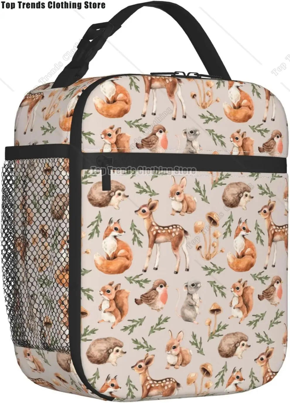 Forest Little Animals Lunch Bag Insulated Portable Reusable Deer Squirrel Fox Hedgehog And Bird Lunch Box With Zipper For Picnic