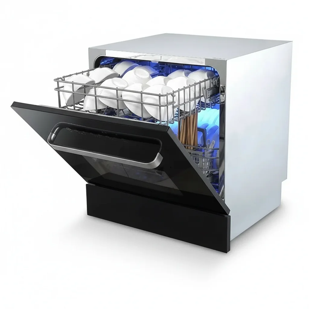 Built-in Dishwasher, 8 Sets 304 Stainless Steel Liner, Automatic Dishwasher, 595x495x625mm Countertop Home Kitchen Dishwasher