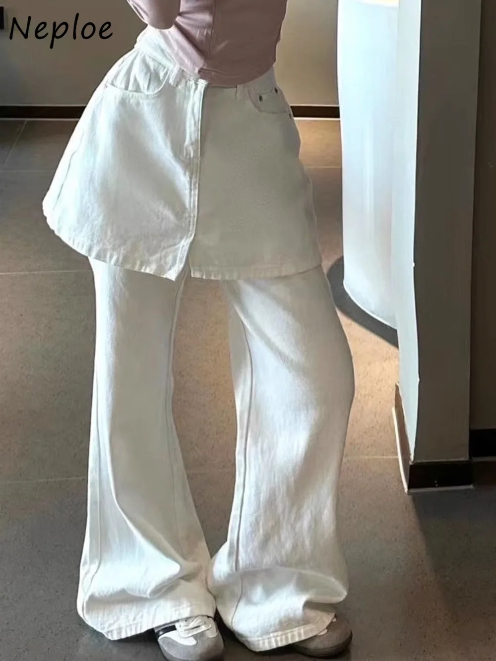 

Neploe Personalized Streetwear High Waist Solid Flare Pants Wash Denim Vintage American Trendy Trousers Spice Girls Floor Pant