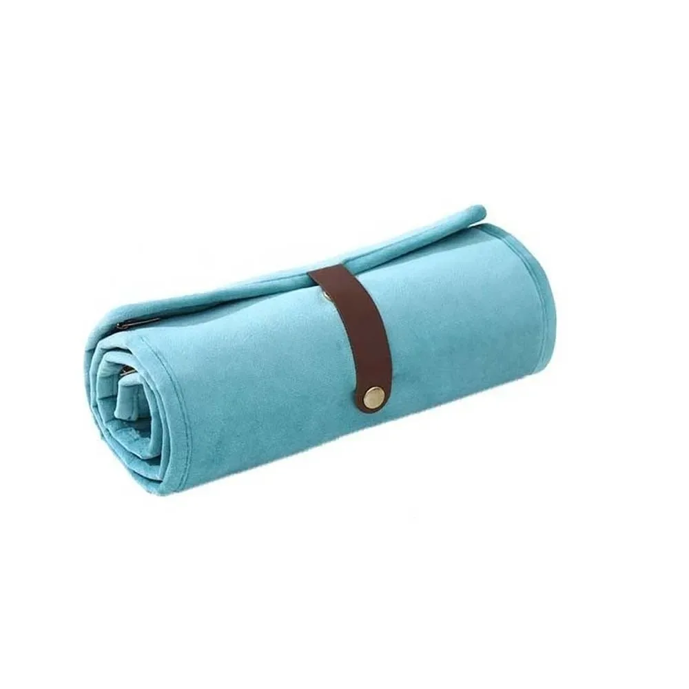 Roll-Up Style Jewelry Organizer Foldable Zipper Anti-lost Jewelry Storage Pouch Multi-pocket Flannel Jewelry Display Holder