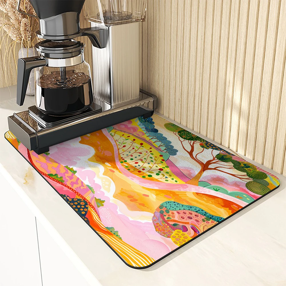 Antiskid Kitchen Absorbent Draining Mat Watercolor Sky Super  Draining Coffee Dish Drying Mat Quick Dry Bathroom Drain Pad