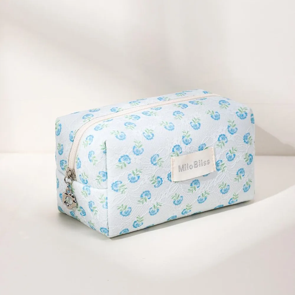 

Portable Mesh Makeup Bag Small Floral Earphones Jacquard Organizer Bag Zipper Data Cables Sanitary Napkin Bag for Women & Girls