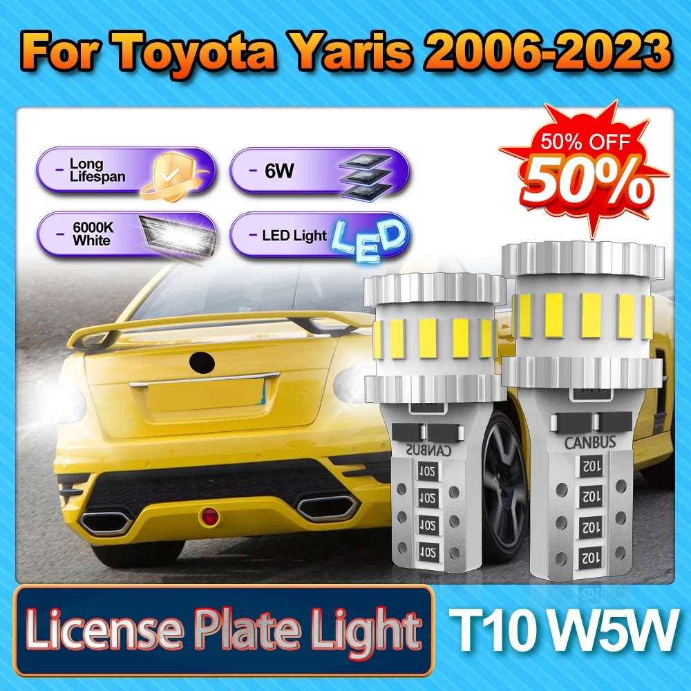 

For Toyota Yaris 2006 2007-2023 2X W5W T10 License Plate Light Flashing 12V Led Small Auto Lights 360 Degree Lighting 6000K CSP