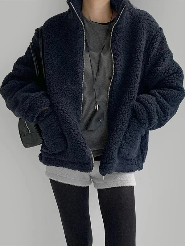 Korean Sle Warm Lamb Fur Jaet Women's Winter Faion Soft Fluffy Anti-Aging Coat Loose Fit Button Closure Ladies Outerwear