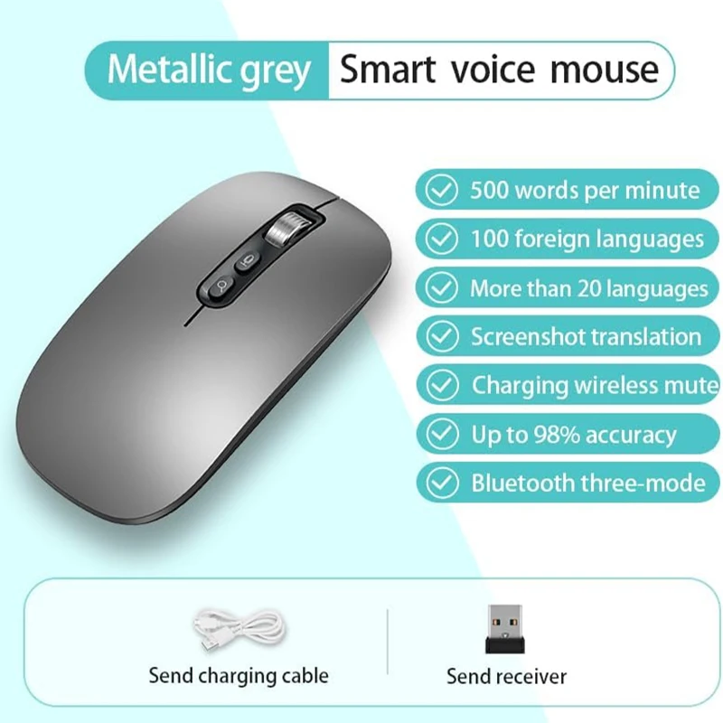 

JOMAA AI Mouse Wireless 2.4G Bluetooth Voice Typing Artificial Intelligence Mouse 1600DPI USB Speech Recognition/Search/Input