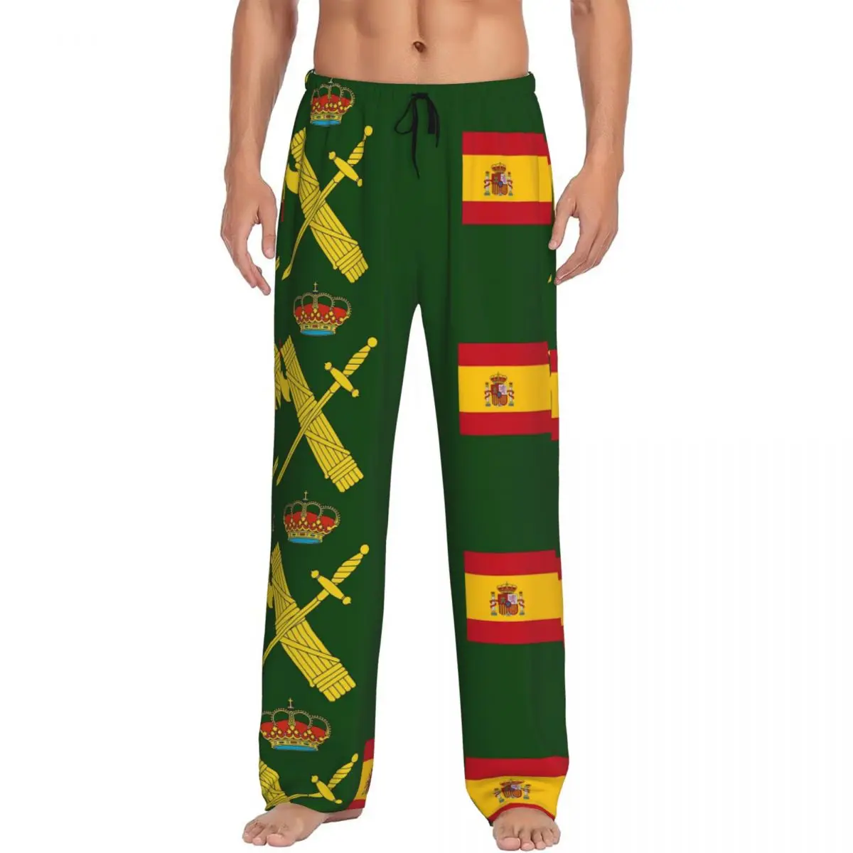 Custom Spain Flag Plus Emblem Civil Guard Pajama Pants Men Sleepwear Sleep Lounge Bottoms with Pockets