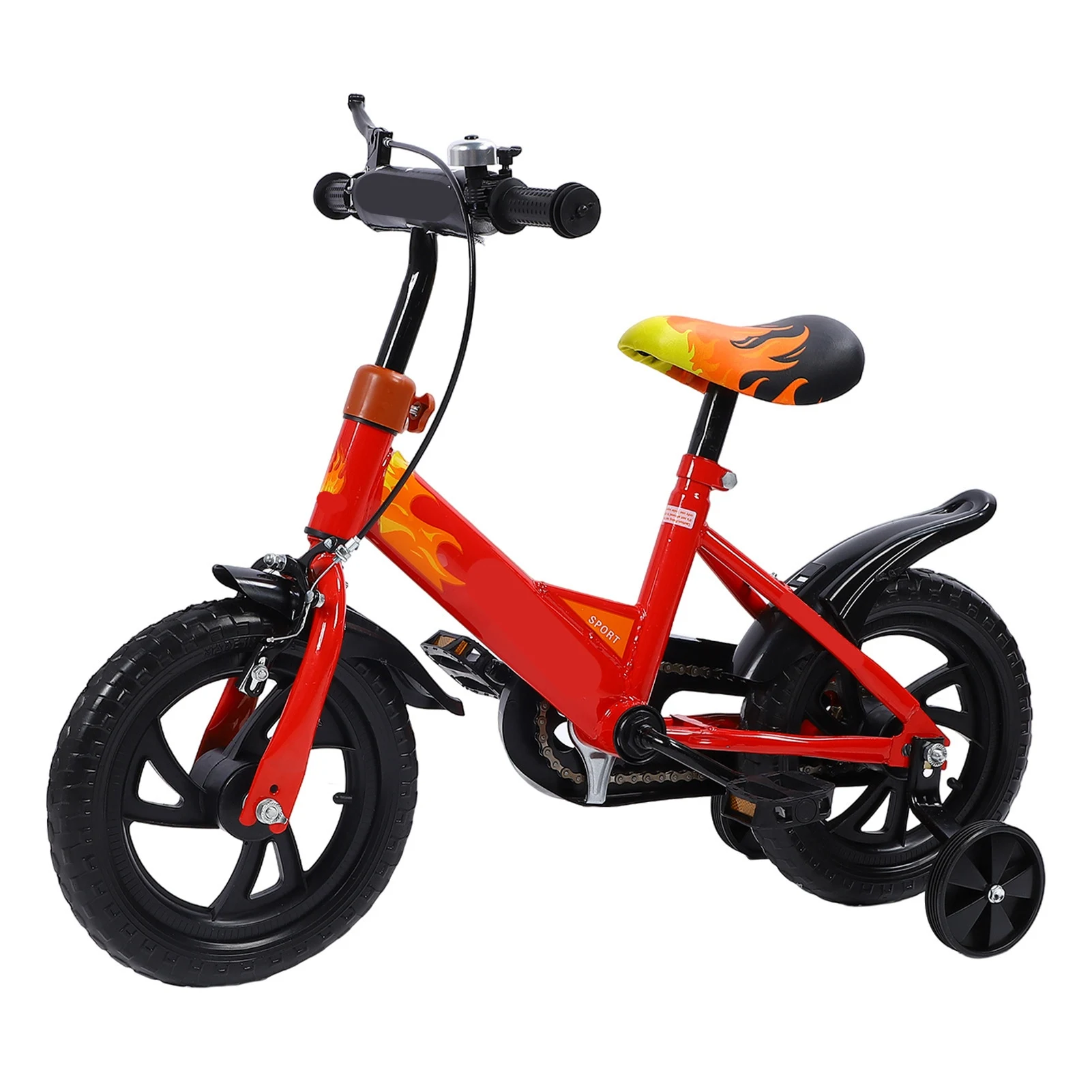 

Kids Bike 12 Inch Foam Wheel High Carbon Steel Frame Children Sports Bike with Training Wheels for Toddler Red