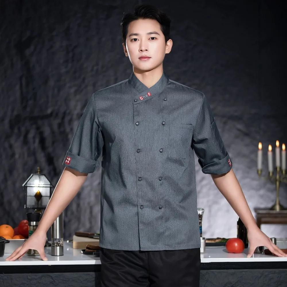 7/10 Sleeve Chef Uniforms for Men & Women - Chinese Style High-End Hotel Workwear, Fashionable Kitchen Clothing