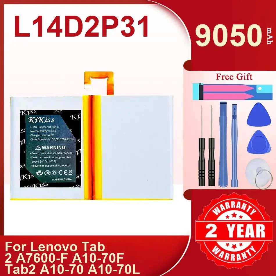 KiKiss Battery For Lenovo Tab 2 A7600-F A10-70F Tab2 A10-70 A10-70L,L14D2P31,9050mAh