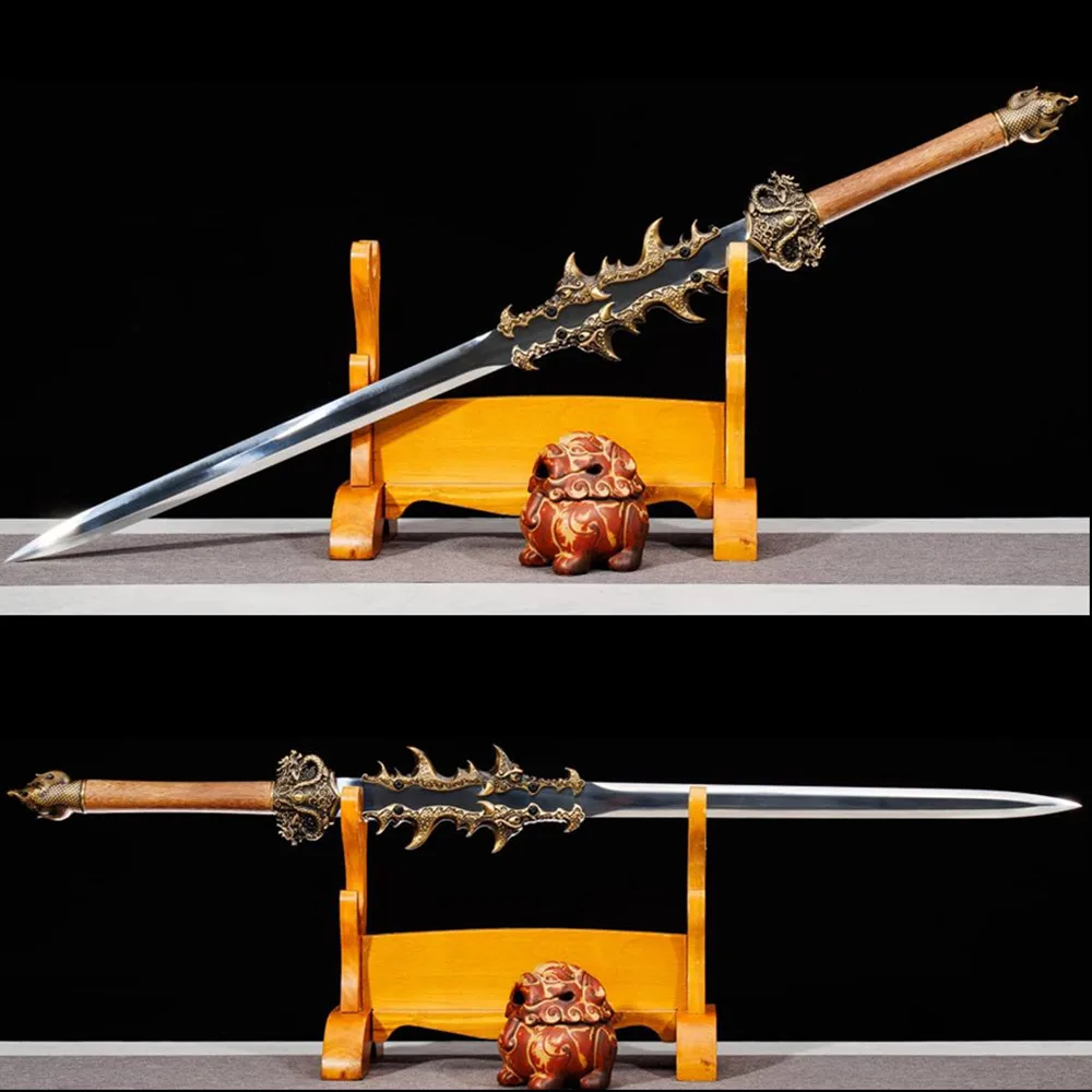 Wonderful Chinese Jian Swords Carved Dragon Tooth Sword Forged Battle Ready High Manganese Steel Blade Lucky