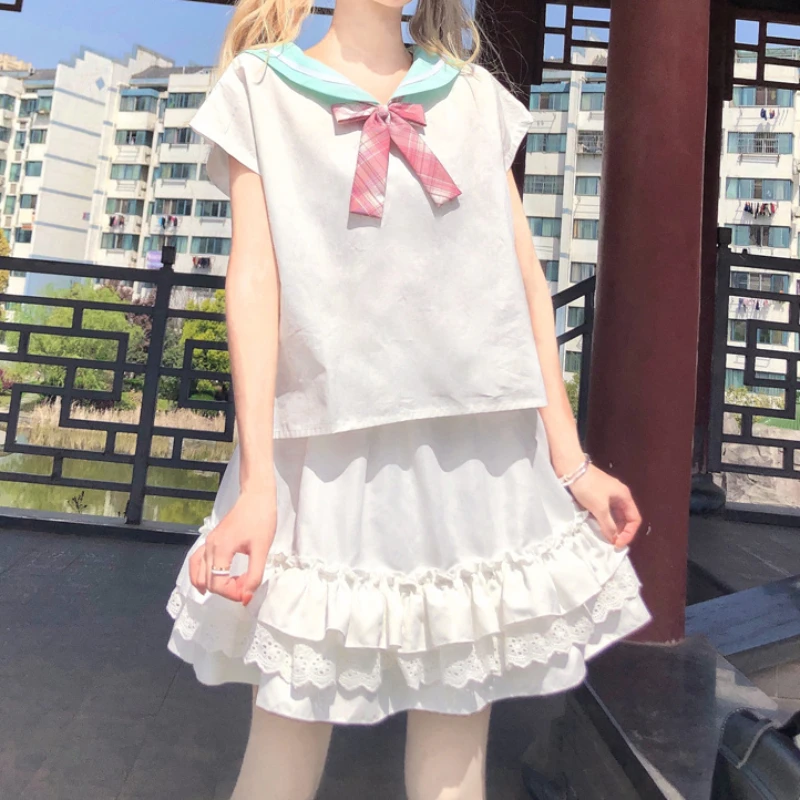 Saias femininas vestido de baile mini bolo estilo japão streetwear rendas retalhos cintura elástica solta a linha plissado doce meninas kawaii