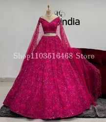 Baby Pink Indian Ethnic Evening Dress Sparkling Delicate Beaded Crystal Applique A-line Bridal Formal Occasion Custom vestidos