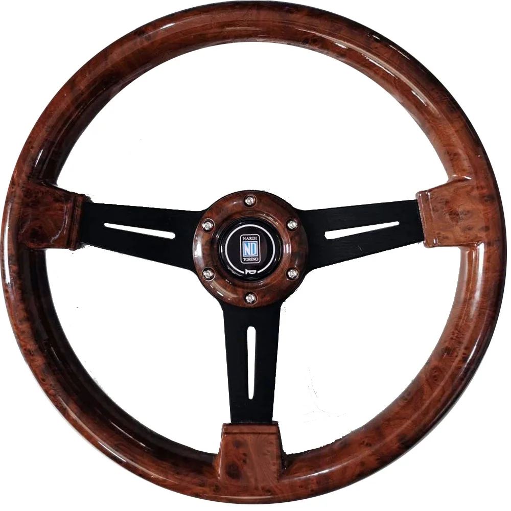 JDM Universal 14inch 350mm Car Nardi Steering Wheel Flat Corn Wood Film Modified Sports Steering Wheel With ND Horn Button