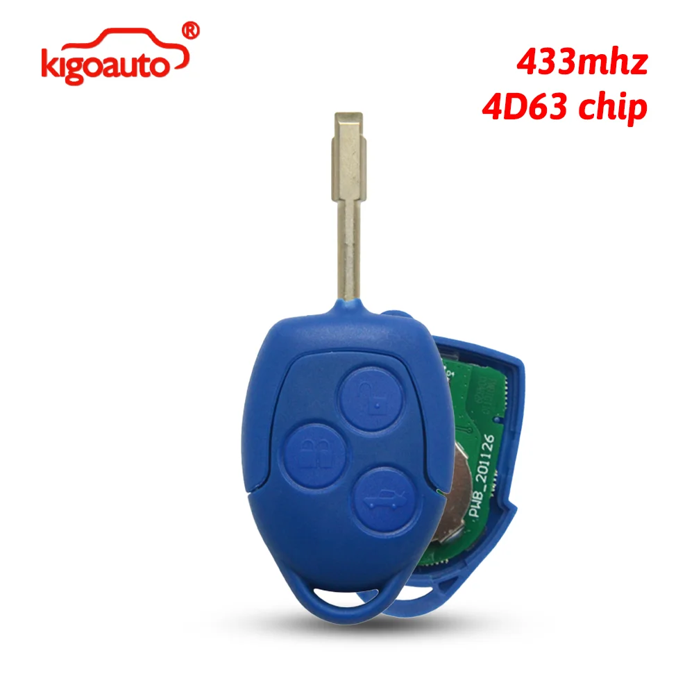 

kigoauto 1721051/6C1T-15K601-AG Blue remote key 3 button 433mhz 4D63 chip with FO21 blade for Ford Transit MK7 WM VM 2006-2014