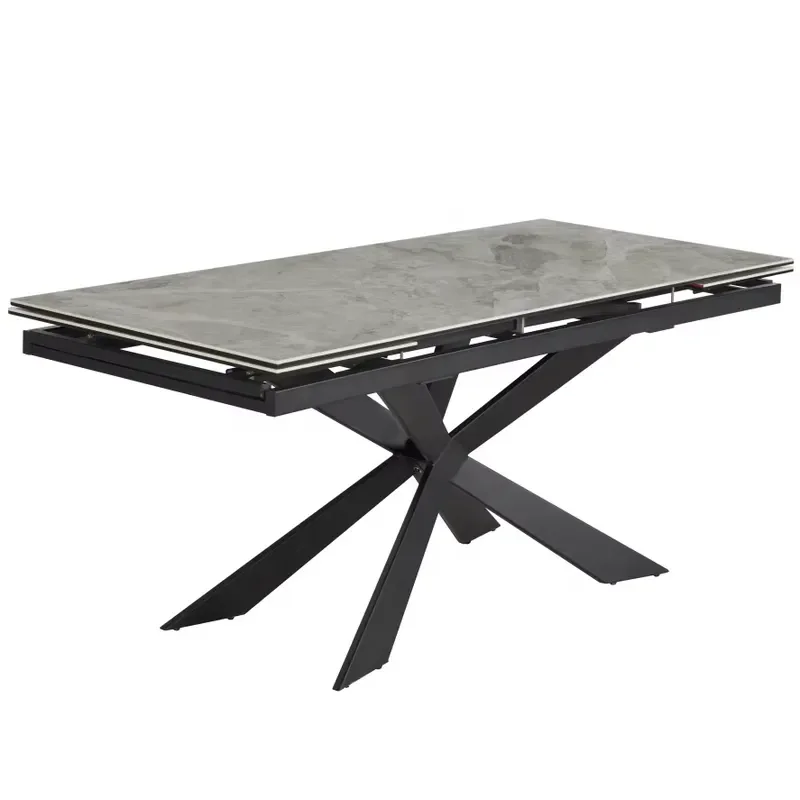 Custom Modern Style Furniture Glass and Ceramic Table Extendable Dining Table Square 8-seaters Dining Table Set