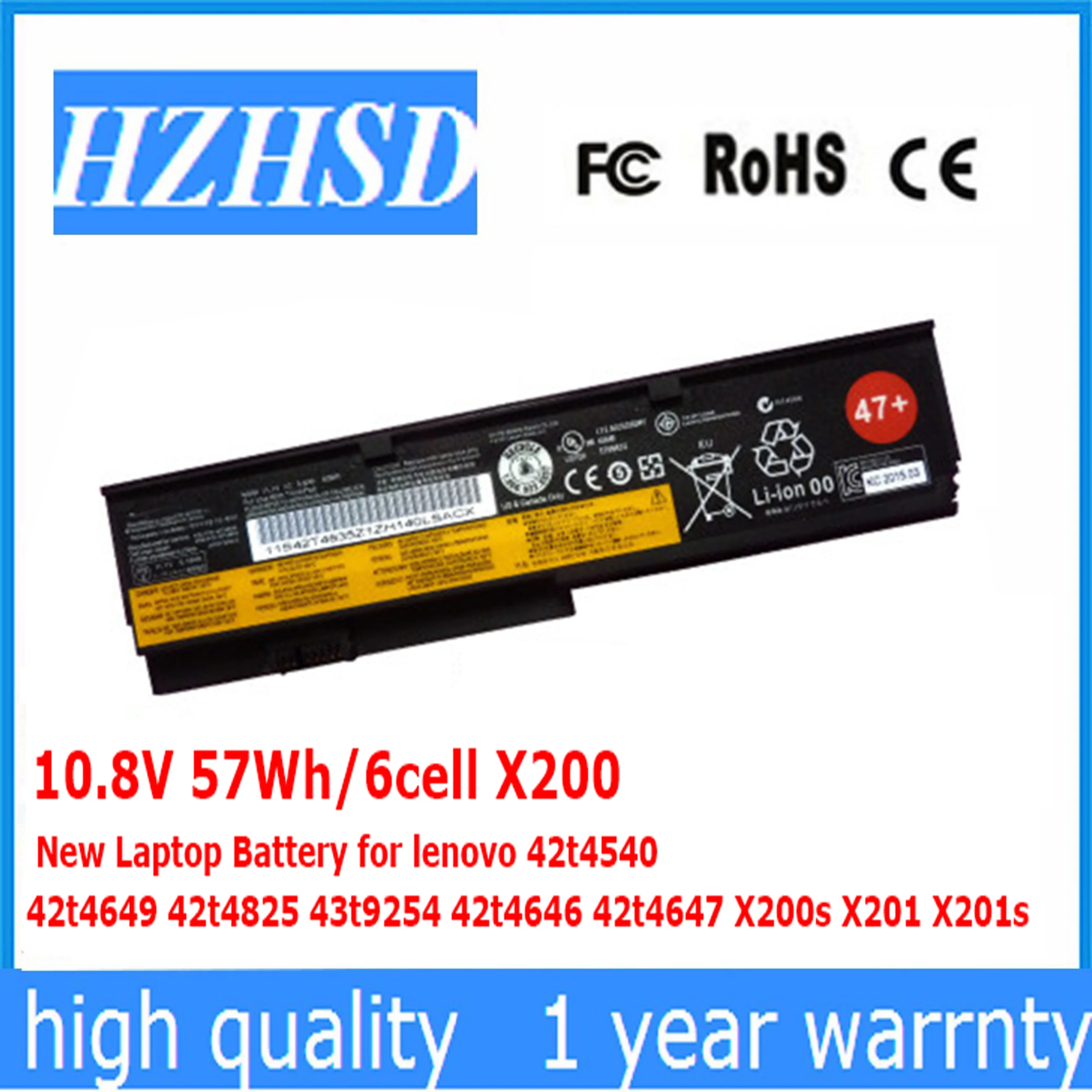 

10.8V 57Wh/6cell New Original X200 Laptop Battery for lenovo 42t4540 42t4649 42t4825 43t9254 42t4646 42t4647 X200s X201 X201s