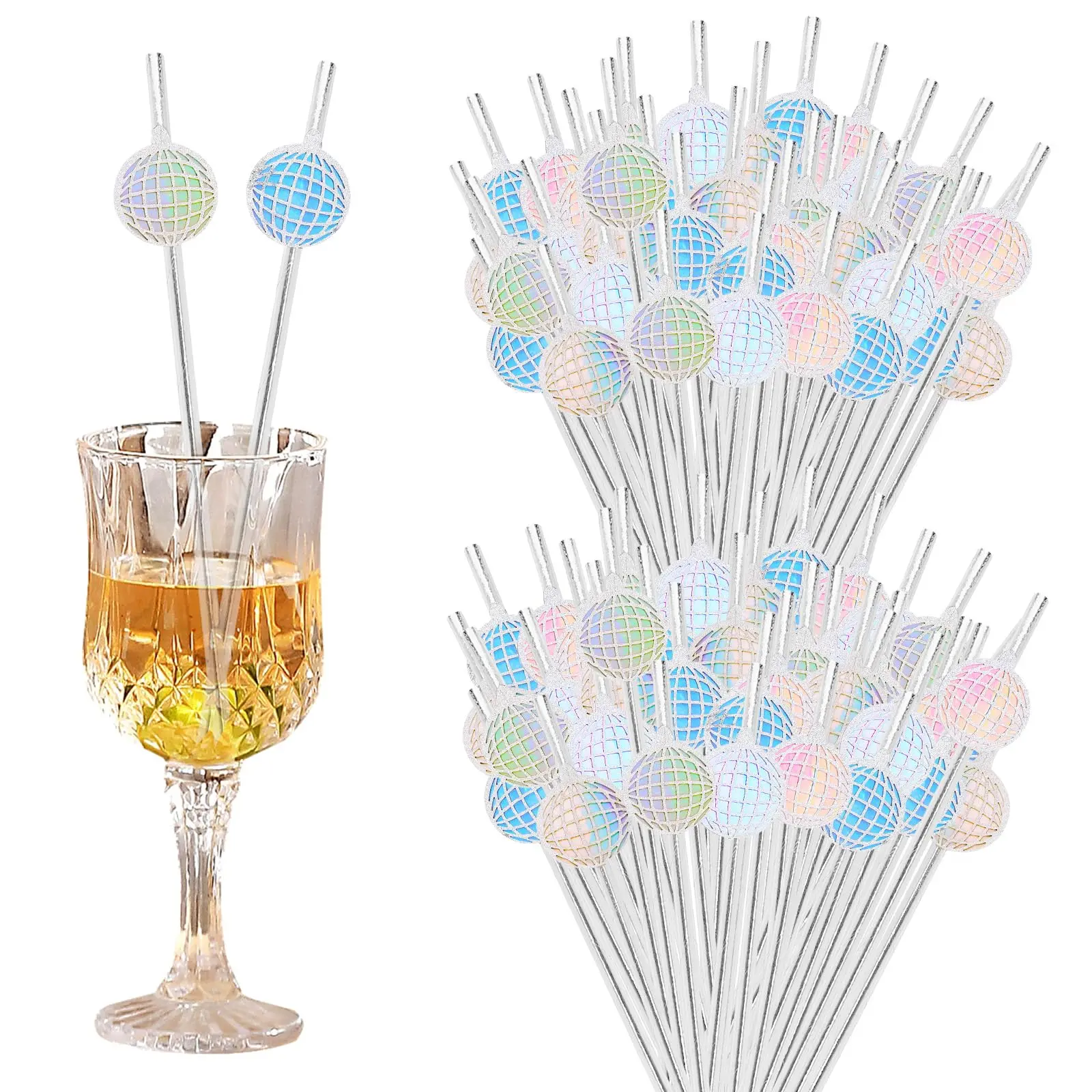 

30 pcs Disco Party Decorations Paper Straws Glitter Silver Laser Disco Ball Disposable Paper Drinking Straws for Disco Birthday