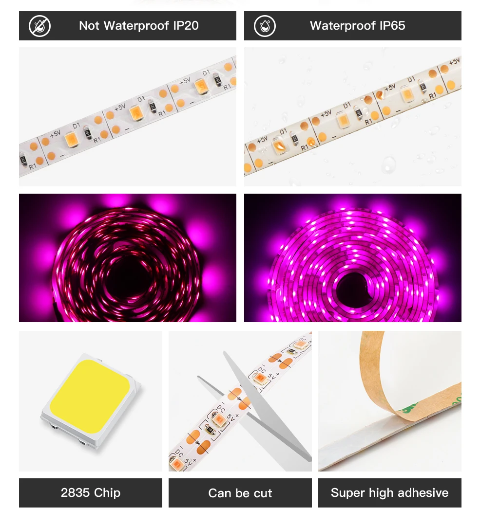 Volle Geführte spektrum Wachsen Licht USB Wachsen Licht Streifen 0,5 m 1m 2m 3m 4m 5m 2835 SMD LED Phyto Band für Samen Pflanze Blume Gewächshaus – Detail 4