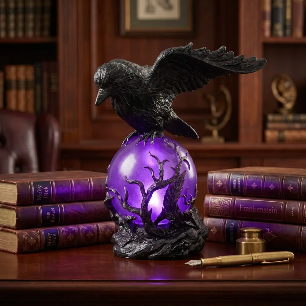 Scary Ornaments Desktop Ornaments Gothic LED Lamp Creative Halloween Bird Sculptures Decoration Raven Statues Home Decor