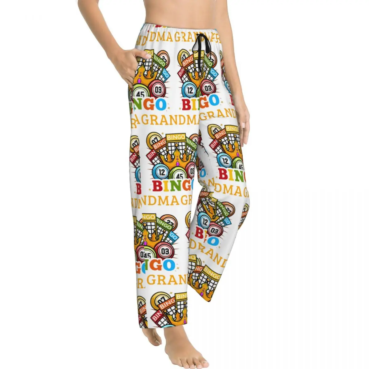 Custom Bingo Paper Game Pajama Pants Women Lounge Sleep Stretch Sleepwear Bottoms with Pockets