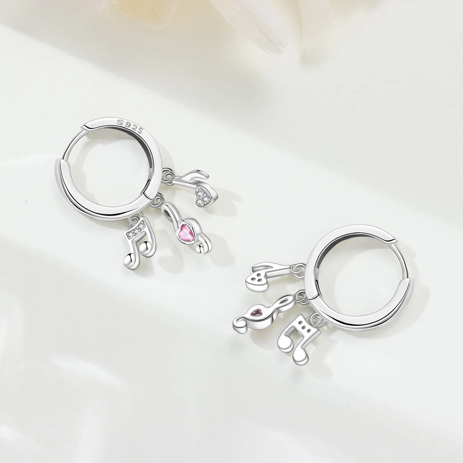 Orstarry S925 Sterling Silver Pink Heart Note Drop Earrings Women Earrings Charm Fashion Versatile Party Jewelry Gifts