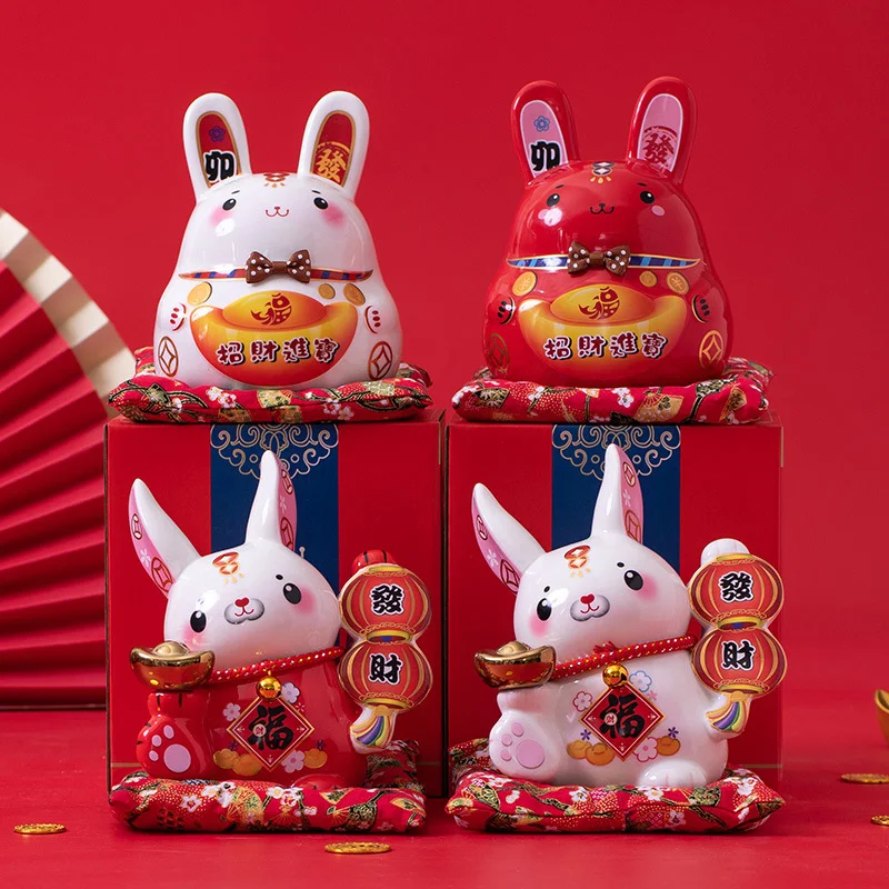 

Ceramic Rabbit Ornament Gift Box Shop Opening Gift Cute Korean Piggy Bank Money Box Porcelain Coin Jar Creative Home Decorations