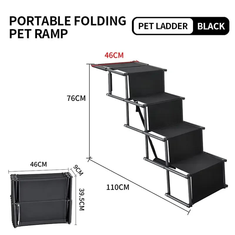 for Widen Durable Dog Stairs Portable Lightweight Foldable Pet Stairs Outdoor Large Dog Ladder 4 Steps Folding Dog Ramp